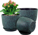 Large Flower Pots 12/10/9 inch, Set of 3 Decorative Plastic Planters with Drainage Holes and Saucers for Garden House Plants, Plant Pots for Indoor Outdoor Plants, Black with Green Speckles by CozyNest Decor