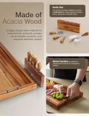 Acacia 30 Inch Large Charcuterie Board with Cheese Knife Set of 4 – Acacia Wood Serving Tray With Handles, Long Charcuterie Board, Large Charcuterie Boards for Party, Wooden Cheese Board by CozyNest Decor