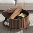 Round Coffee Table with Storage,Fluted Center Table with Sliding Cabinet Door for Living Room,Home Small Space,31.5" Small Center Table,Walnut by CozyNest Decor