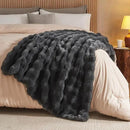 Lotus Karen King Size Faux Fur Blanket - Dark Gray, Big Bubble Rabbit Fluff, 108x90 Inches by CozyNest Decor