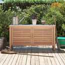 Goplus Patio Storage Cabinet, 2-Door Acacia Wood Storage Container with Faux Marble Top, Outdoor Wooden Sideboard for Deck, Garden, Lawn and Backyard by CozyNest Decor