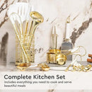 White and Gold Kitchen Utensils Set - 23-Piece Gold Kitchen Accessories Include Measuring Cups and Spoons Set, Silicone Utensils, and Utensil Holder for Baking, Cooking, and Stylish Kitchen Decor by CozyNest Decor