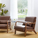 Glitzhome 30.75 "H Mid Century Coffee Accent Armchair, Single Reading Armchair PU Leather Lounge Chair with Walnut Ruberwood Frame by CozyNest Decor