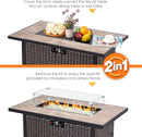 Nuu Garden Outdoor 43" 50,000 BTU Propane Gas Fire Pit Table, Ceramic Tabletop and Rattan Weaved Iron Frame, Water-Proof Oxford Cover, Glass Wind Guard, Glass Beads, Lid Included, Dark Brown & Coffee by GreenHaven Gardens