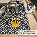 OLANLY Outdoor Rug 8x10 ft Waterproof, Outdoor Plastic Straw Rug with Geometric Pattern Clearance, Reversible RV Mat for Patio, Camping, Balcony, Deck, Backyard, Black & White by CozyNest Decor