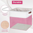 13x13 Cube Storage Bins, Collapsible Fabric Storage Box, 4 Pack Closet Baskets with Handles for Organizing, Shelf, Toys, Clothes, Home, Office, Nursery (Pink&White) by TinyTreasures Baby Boutique