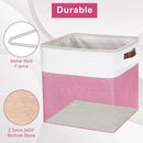 13x13 Cube Storage Bins, Collapsible Fabric Storage Box, 4 Pack Closet Baskets with Handles for Organizing, Shelf, Toys, Clothes, Home, Office, Nursery (Pink&White) by CozyNest Decor