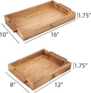 Mango Acacia Wood Serving Trays with Handles – Set of 2 Large Decorative Wooden Trays for Breakfast in Bed, Dinner, Snacks, Coffee Table, Ottoman, Couch & Patio Party – (16x10x1.75 & 8x12x1.75) Inches by CozyNest Decor