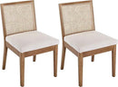 VESCASA Upholstered Dining Chairs with Square Rattan Back, Armless Padded Linen Cushion Dining Chairs with Wood Legs for Dining Room, Kitchen, Set of 2, Natural Frame by CozyNest Decor