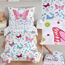 PERFEMET 4-Piece Girls Butterfly Bedding in Pink Floral - Reversible Colorful Flower Toddler Bed Comforter Set for All Season (White, Butterfly) by TinyTreasures Baby Boutique
