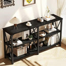 LVB Black Console Table, Modern Entryway Table with 3 Tier Storage Shelves, Industrial Sofa Table Behind Couch for Living Room, Farmhouse Wood Metal Entry Table for Hallway Foyer, Black Oak, 55 Inch by CozyNest Decor