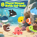 8 PCS Ocean Animal Bath Toys Mold Free Infant Bath Tub Toys for 12 Months - No Hole Bathtub Toys for Toddlers 1-3 Water Pool Toys for Baby Toddler Ages 1+ by TinyTreasures Baby Boutique