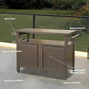 Domi Grill Carts Outdoor Storage Cabinet with Wheels, Metal Outdoor Grill Kitchen Table Dining Cooking Prep BBQ Table for Patio, Kitchen Island, Home Party, Bar (Brown) by CozyNest Decor