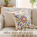 Embroidered Throw Pillow Cover 18x18 Classic Boho Floral Pattern Pillows Cover Outdoor Decorative Pillowcase,Durable Cozy Textured Cushion Case for Sofa Couch Bed Living Room,Orange Blue by CozyNest Decor