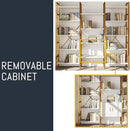 Triple 5 Tier Bookshelf, Industrial Large Bookcase with Storage Cabinet, Tall Gold Bookshelf with 14 Open Display Shelves Metal Frame Furniture for Living Room Bedroom Home Office Gold & White by CozyNest Decor