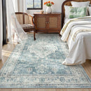 LIVEBOX Bedroom 4x6 Washable Area Rug for Entryway Kitchen, Non-Slip Soft Boho Rugs for Dining Room Office, Farmhouse Low-Pile Neutral Soft Carpet for Nursery Room Playroom, Blue by TinyTreasures Baby Boutique