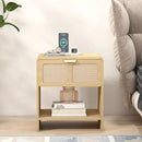 LEVNARY Nightstand Set of 2, Mid-Century Modern Bedside Table with Charging Station and Fabric-Like Textured Drawer, Wooden End Table for Farmhouse Bedroom Living Room (2, Natural) by CozyNest Decor