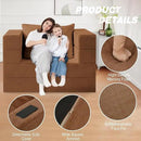 Folding Bean Bag Chair for Adults,3-in-1 Bean Bag Couch Faux Fur Floor Sofa Large Beanbag Convertible Bean Bag Sofa Bed with Pillow in Bedroom,Living Room,Apartment(Twin,Caramel) by CozyNest Decor