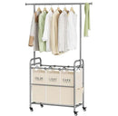 Tajsoon Laundry Hamper with Hanging Rack, 3 Section Laundry Sorter with Heavy Duty Lockable Wheels, Laundry Basket Organizer for Dirty Clothes Storage, 3 Beige by CozyNest Decor