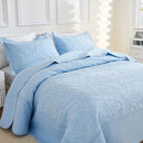 MarCielo 3-Piece 100% Cotton Oversized Bedspread Lightweight Quilt Coverlet Embroidery Farmhouse Bedding Set T0 (Light Blue, Oversized King (118"x106")) by CozyNest Decor