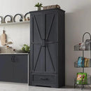Farmhouse Kitchen Pantry Cabinet - 72" Tall Large Wood Kitchen Storage Cabinets with Adjustable Shelves & 2 Barn Doors & Drawer, Versatile Storage for Dining Room, Bathroom, Living Room, Antique Black by CozyNest Decor