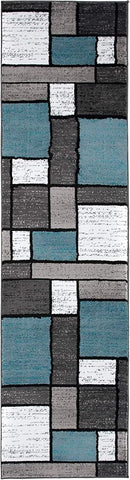 Rugshop Contemporary Modern Boxes for Home Office,Living Room,Bedroom,Kitchen Non Shedding Runner Rug 2'7" x 10' Blue by TinyTreasures Baby Boutique