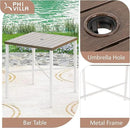 PHI VILLA Outdoor Bar Table, High Patio Table with Umbrella Hole, White Legs, Metal Frame, Sturdy & Durable for Outdoor & Indoor by CozyNest Decor