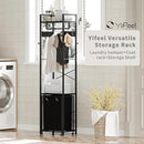 Coat Rack with Laundry Basket, Laundry Hamper Freestanding Hall Tree, Clothes Rack with Storage Shelves, 14.5 Gal Removable Bags on Wheels, Black JLH005B by CozyNest Decor
