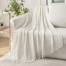 MIULEE Off White Knitted Throw Blanket for Couch Textured Knit Blanket with Tassels Cozy Woven Boho Bed Blanket for Sofa Bed Chair Acrylic Wave Pattern 50"x60" by CozyNest Decor