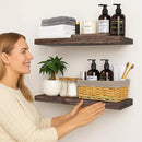 BGMG Floating Shelves 24 inch Long, Distressed,Wide Rustic Wooden Wall Shelves for Bathroom Living Room Bedroom Kitchen Farmhouse Set of 2-24x6.7x1.25 inch-Distressed Walnut by CozyNest Decor