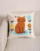 katre home madame & textile Cat Throw Pillow Cover – 100% Cotton Embroidered Decorative Cushion Case 18x18 – Handmade Punch Needle Pillow for Sofa, Bed, Couch or Gift for Cat Lovers by CozyNest Decor
