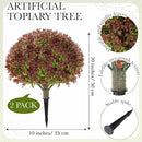 Yunlly 2 Pack 18" Artificial Boxwood Ball Bush Topiary Trees Fake Outdoor Plants, Realistic UV Resistance Faux Shrubs with Spike Greenery Topiary for Front Porch Garden Yard Patio Indoor (Dark Red) by GreenHaven Gardens