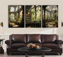 3pcs Framed William Morris Green Plants Canvas Wall Art Medieval Castle Posters Prints Gothictalian Landscape Painting Pictures Paintings Wall Decor for Living Room Bathroom Bedroom Decoration by CozyNest Decor