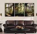 3pcs Framed William Morris Green Plants Canvas Wall Art Medieval Castle Posters Prints Gothictalian Landscape Painting Pictures Paintings Wall Decor for Living Room Bathroom Bedroom Decoration by CozyNest Decor