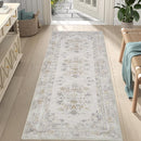 jinchan Hallway Runner Rug 2x8 Vintage Floral Distressed Design - Machine Washable Non-Slip Low-Pile Soft Thin Faux Wool Kitchen Carpet for Farmhouse Bedroom Laundry Room(2x8ft,Light Grey) by TinyTreasures Baby Boutique
