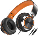 Kids Headphones, Headphones Wired with Microphone and Volume Control Folding Stereo Corded On-Ear 3.5mm Headset for Boys Girl Cellphones Tablets Chromebook Laptop Computer (Black/Orange) by TinyTreasures Baby Boutique