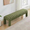 63" Bedroom Bench, Upholstered Entryway Bench, Modern End of Bed Ottoman with Solid Wood Legs and Adjustable Foot Pegs for Entryway, Dining Room and Living Room, 440lbs (Green Boucle) by CozyNest Decor