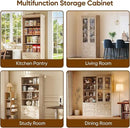 Vyre 71" Tall Farmhouse Bookshelves with Glass Doors and Drawers, Set of 2 – Large Modular Bookcase with Adjustable Shelves, Storage Cabinet for Living Room, Kitchen, Brown by CozyNest Decor