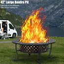 42 Inch Fire Pit with 2 BBQ Grills, Wood Burning Fire Pits for Outside with Lid & Fire Poker, BBQ& Outdoor Firepit & Round Metal Table 3 in 1 for Patio, Picnic, Party by GreenHaven Gardens