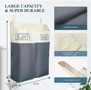 The Fine Living Co. X-Large Two Compartments Hanging Laundry Hamper with Over Door Hooks, Durable Space Saving Laundry Bag Storage with Bottom Zipper, Wide Open Top Dark/Light Compartment(25"x10"x31") by CozyNest Decor