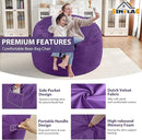 3FT Bean Bag Chair, Comfy Bean Bag Chairs with Memory Foam Filled, Fluffy Beanbag Sofa with Dutch Velvet Cover, Round BeanBag Chairs for Living Room, Playroom - Purple by TinyTreasures Baby Boutique