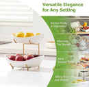 HBlife Fruit Bowl for Kitchen Counter - 2 Tier Fruit Basket with Metal Stand, Ceramic Fruit Holder for Fruit Vegetable Storage, Serving Platters Serving Trays for Party by CozyNest Decor