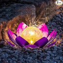Solar Light Outdoor(2Pack), Art Crackle Globe Glass Lotus Decoration, Solar LED Waterproof Purple Metal Flower Lights for Patio,Lawn,Walkway,Tabletop by GreenHaven Gardens