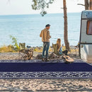 GENIMO Outdoor Rug Waterproof Area 10'x14' for Patio, Foldable Reversible Plastic Straw Carpet for Travel Trailers, Outside Mat for Rv, Deck, Picnic, Porch, Camper, Balcony, Beach, Blue & White by CozyNest Decor