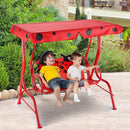 GLACER Porch Swing, Kids Patio Hammock w/Adjustable Canopy & Stand, Safety Belt, 2 Seats Outdoor Swing Bench, Metal Frame Hanging Lounge Chair, Swing Sets for Backyard, Garden, Poolside (Red Ladybug) by TinyTreasures Baby Boutique