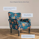 BELLEZE Modern Accent Chair for Living Room, High Back Linen Armchair with Wooden Legs, Upholstered Wingback Side Chair Padded Armrest Single Sofa for Living Room, Bedroom - Allston (Blue & Flower) by CozyNest Decor