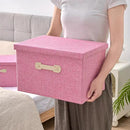 Enzk&Unity Decorative Storage Bins with Lids, Fabric Linen Foldable Storage Box with Handle Home Organizer for Shelf, Closet, Bedroom, Living Room, Office, 3 Packs, Pink by CozyNest Decor