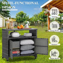 Outdoor Wicker Storage Cabinet,Patio Bar Table with Wheel, Outdoor Buffet Cabinet Movable, Garden Weather-Proof Bar Table/Cart for Indoor&Outdoor (Morden Gray) by CozyNest Decor