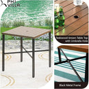 PHI VILLA 36"X36" Outdoor Metal Counter Height Table with 1.57" Umbrella Hole, Square Table with Teakwood-Brown Table Top and Black Table Legs for Outdoor and Indoor by CozyNest Decor