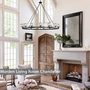 Black Wagon Wheel Chandelier, 59 Inch Black Chandeliers with Unique Glass Shade, 15-Light Crystal Large Wagon Wheel Chandeliers for Dining Room, High Ceiling Round Chandelier for Living Room, Foyer by CozyNest Decor